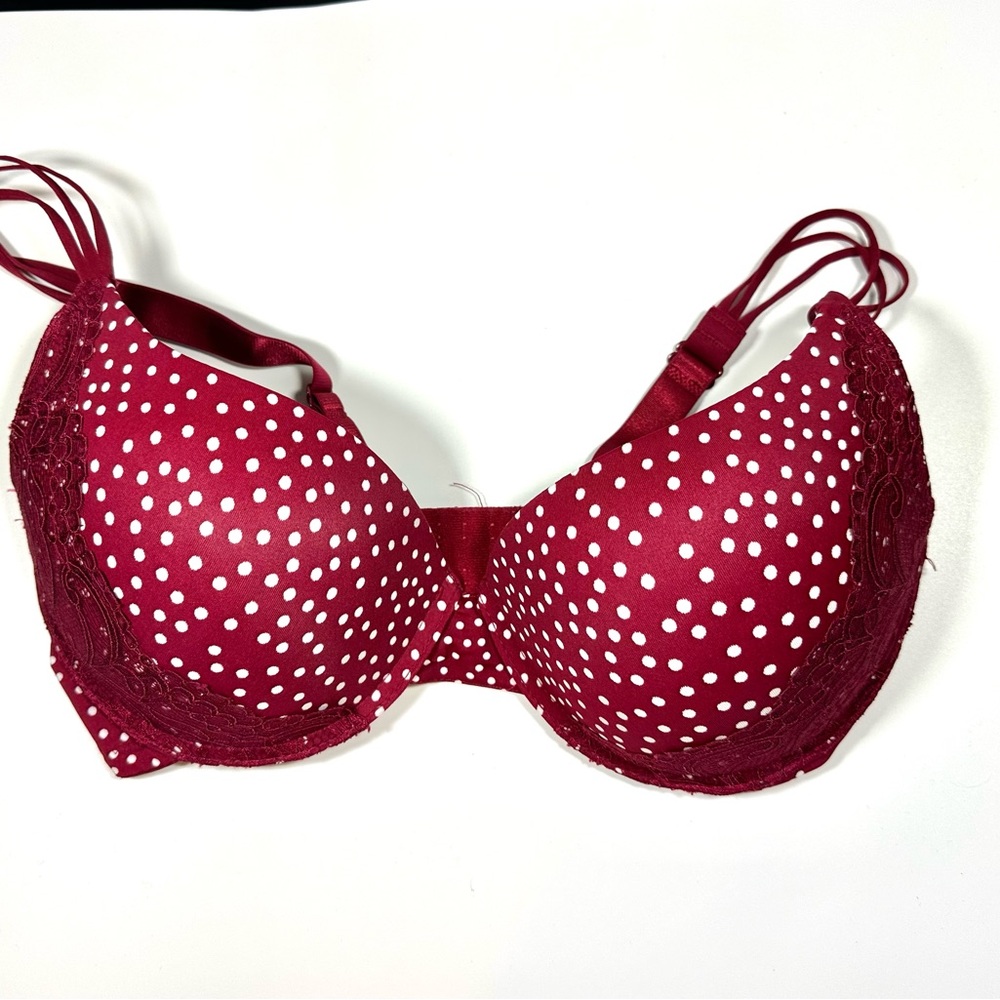 38D. I Lumie by I love Your Style Lace accent Push Up Bra Red Polka Dot. EUC